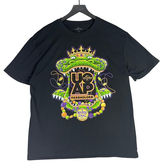 Universal Studios Mardi Gras 2022 Passholder Tee XL Black Crown Alligator NWT - Picture 1 of 7